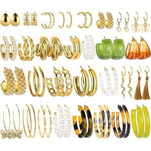 36 Pairs Cute Earrings Set Womens Girls Fashion Pearl Chain Link Stud Dangle